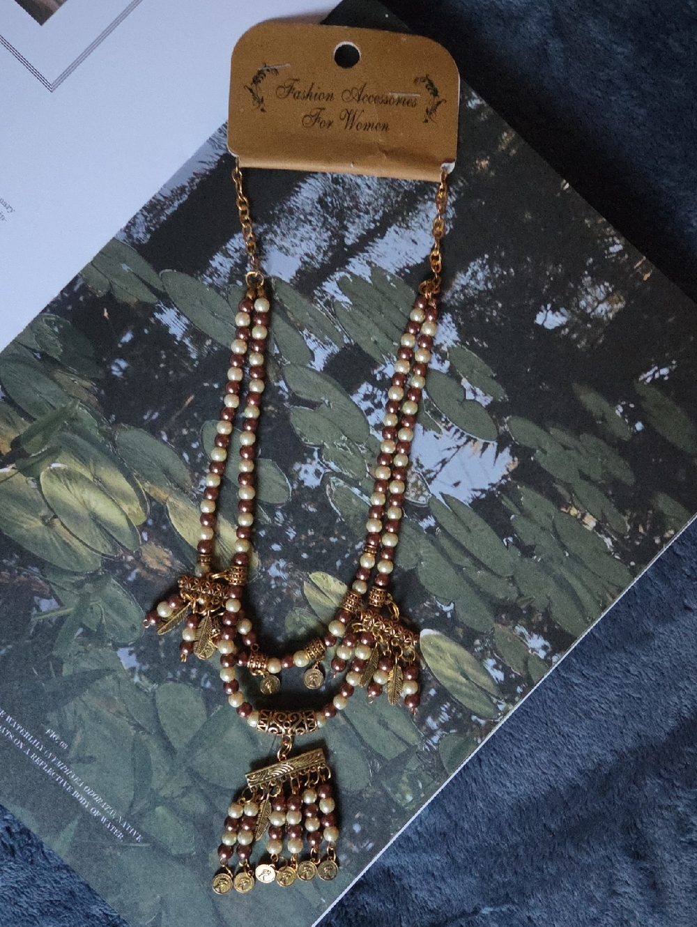 Women's Multi-Layered Faux Pearl Charm Necklace. NWT.